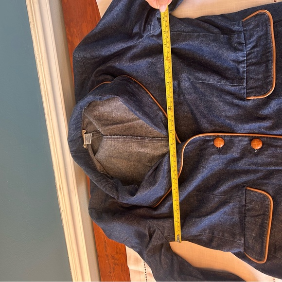 Vintage Rare Forenza Indigo Denim Blazer and Skirt with Tan Piping size 18 - Picture 8 of 12